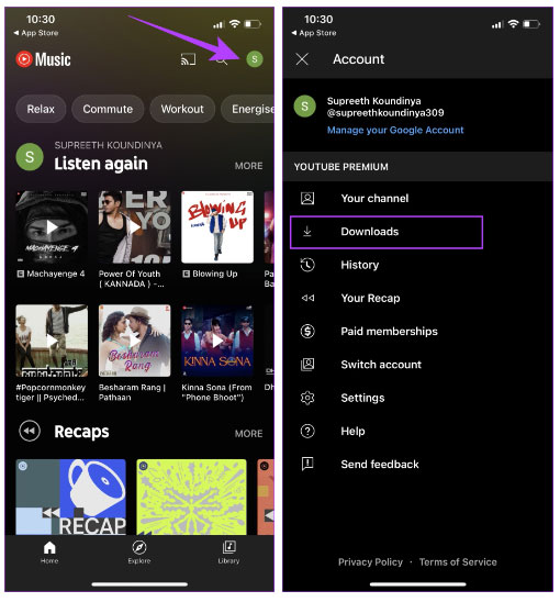 Nhấn vào Downloads