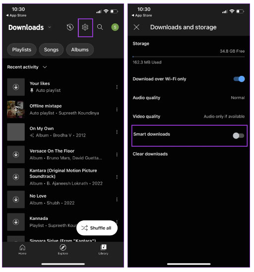 Tắt công tắc chuyển đổi Smart Downloads