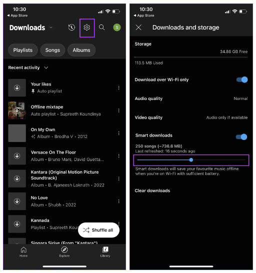 Giới hạn dung lượng lưu trữ mà YouTube Music chiếm dụng