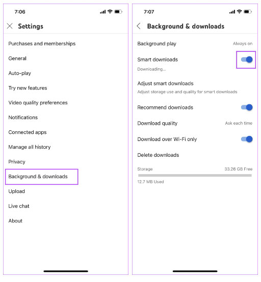 Tắt Smart downloads