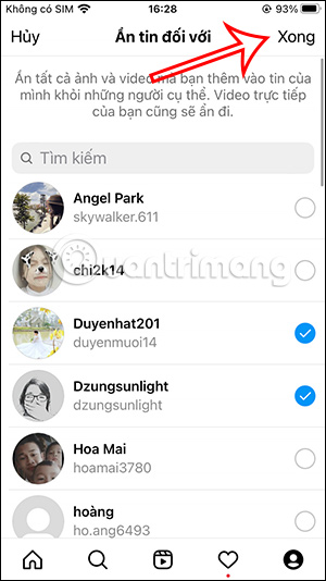 Chọn người chặn xem Story Instagram