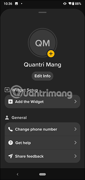 Giao diện chỉnh tài khoản Locket Widget