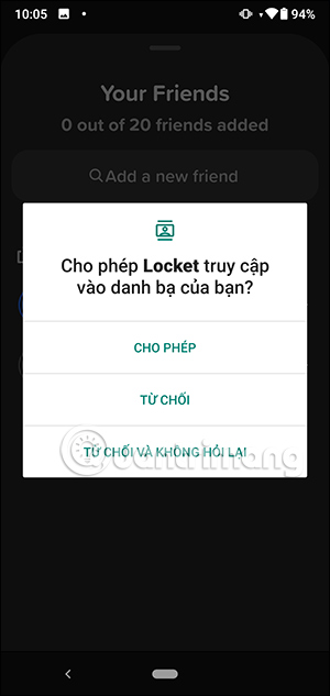 Locket Widget truy cập danh bạ