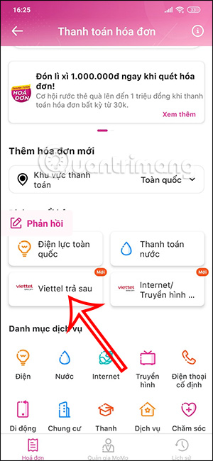 Thanh toán Viettel trả sau