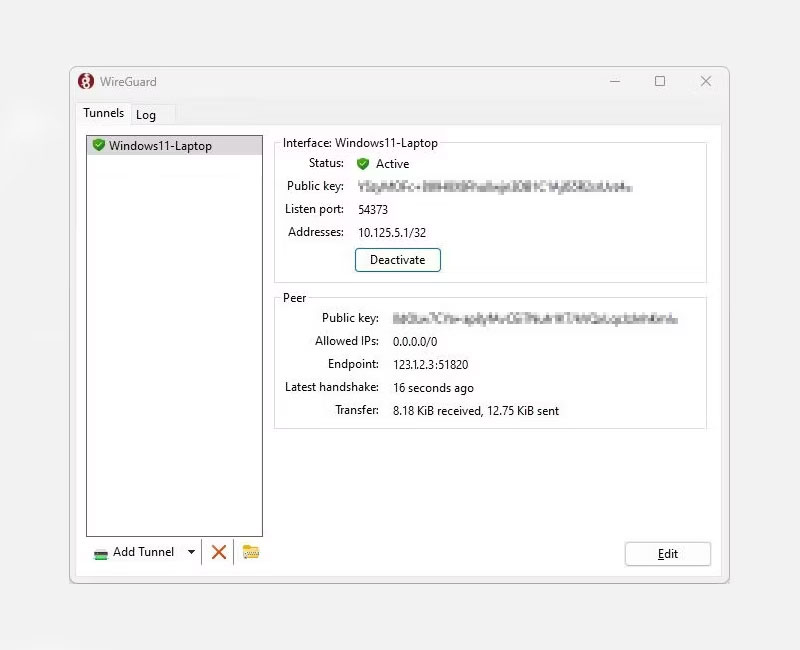 Windows 11 Wireguard client được kết nối