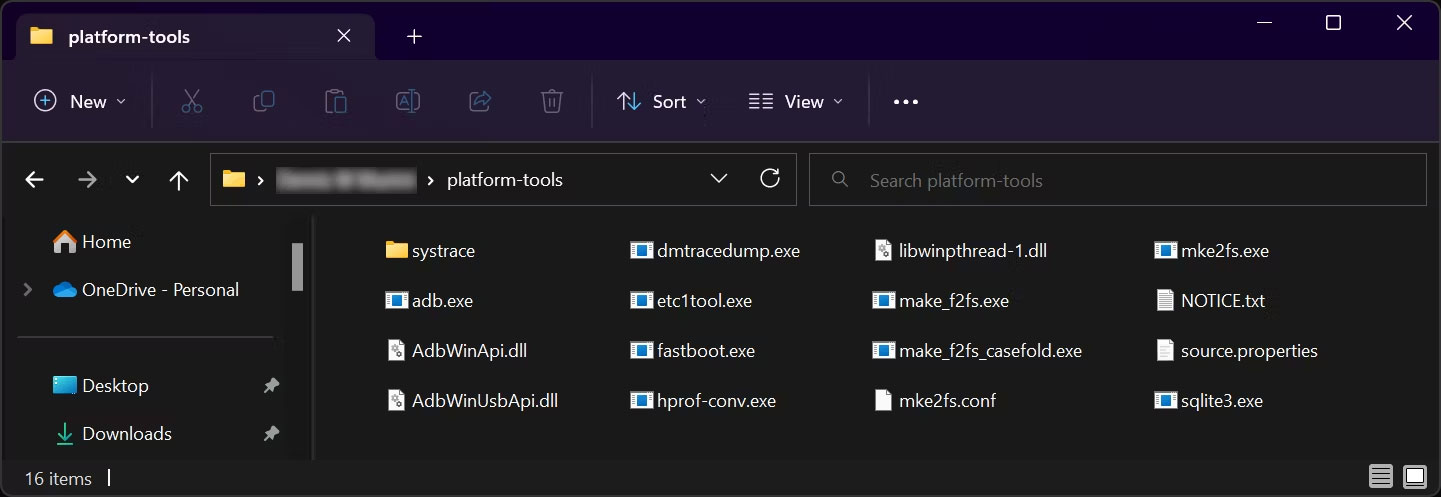 Thư mục platform-tools trên Windows