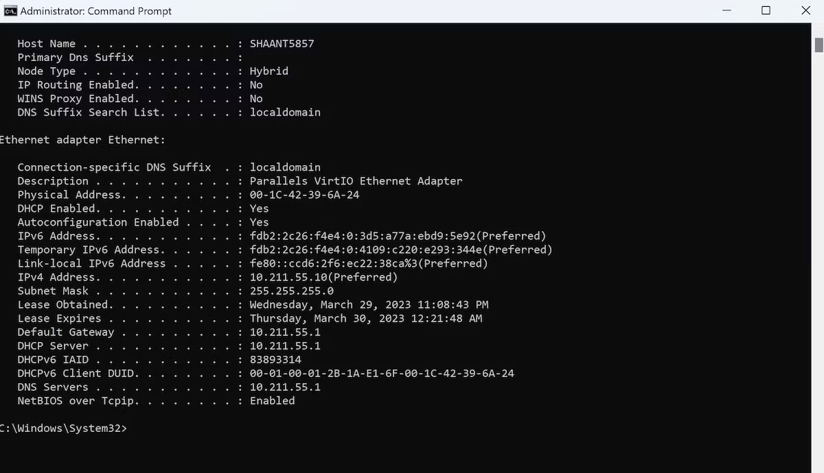 Thiết lập IP tĩnh bằng Command Prompt