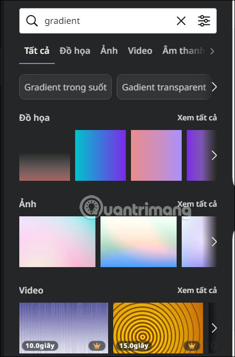 Tìm mẫu Gradient trong Canva 