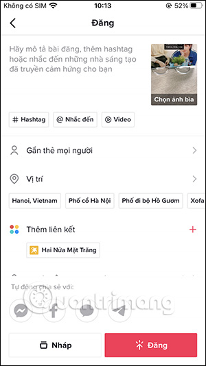 Đăng video tren 2 nửa mặt trăng TikTok
