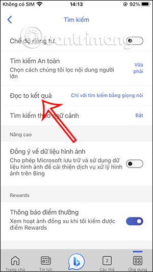 Đọc to kết quả trong Bing AI