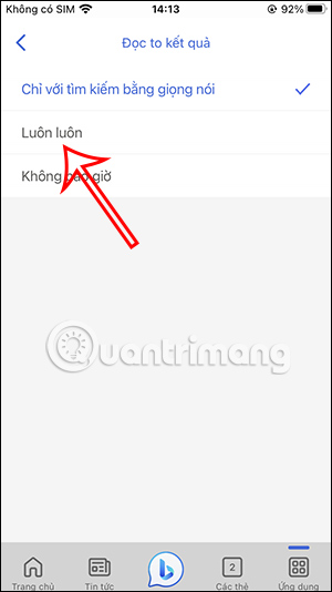 Chế độ đọc kết quả Bing AI