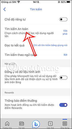 Chế độ tìm kiếm an toàn trên Bing AI