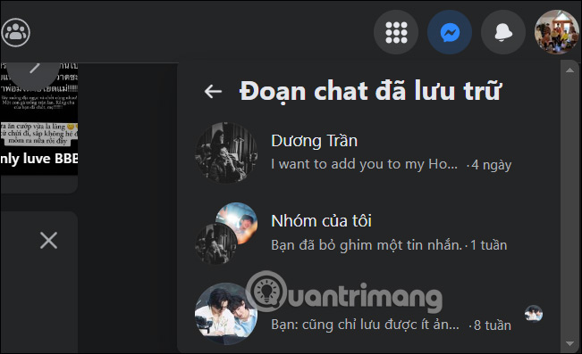 Xem tin nhắn lưu trữ trên Facebook PC