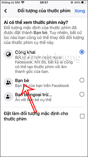 Chọn chế độ bạn bè video Facebook Reels