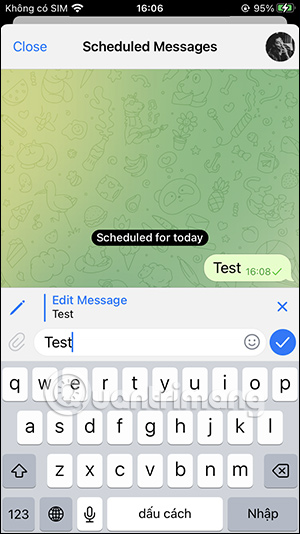 Thay đổi lại nội dung tin nhắn đã lên lịch Telegram