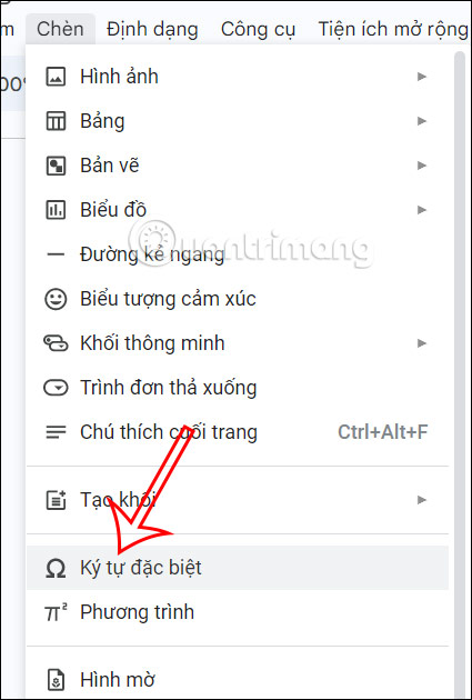 Ký tự đặc biệt trong Google Docs 
