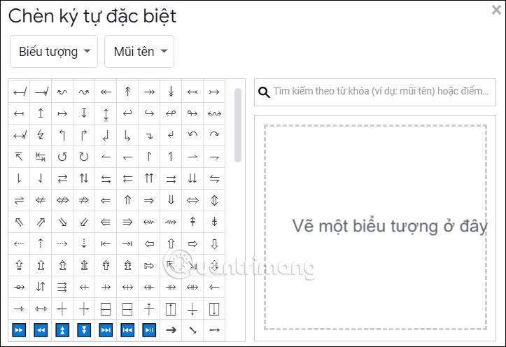 Chọn kiểu mũi tên trong Google Docs 