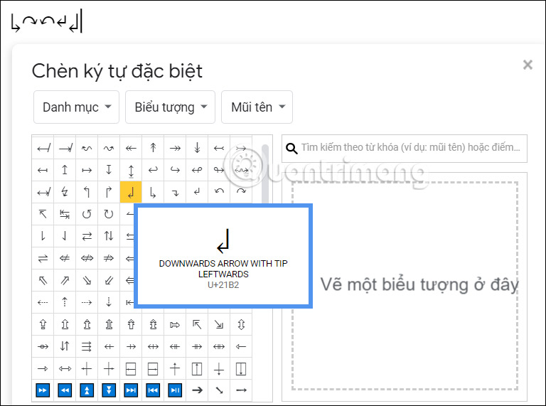 Nhấn chọn biểu tượng mũi tên trong Google Docs 