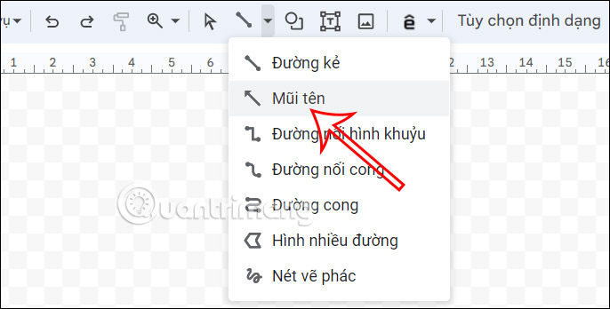 Chọn biểu tượng mũi tên trong bản vẽ Google Docs 
