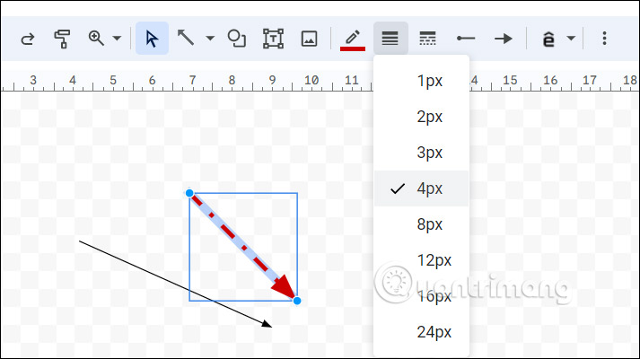 Thay đổi kiểu mũi tên trong bản vẽ Google Docs 