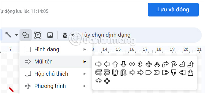Hình dạng trong bản vẽ Google Docs 