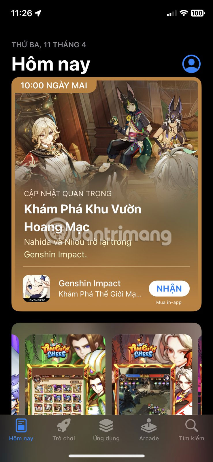 Tab Hôm nay trong cửa hàng ứng dụng iPhone 