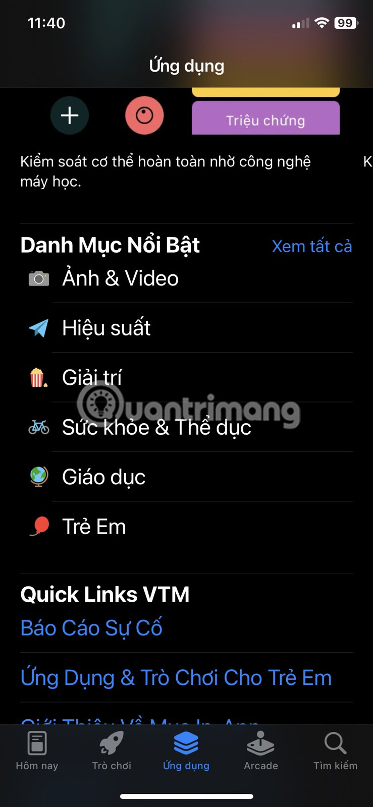 Tìm phần Danh mục nổi bật