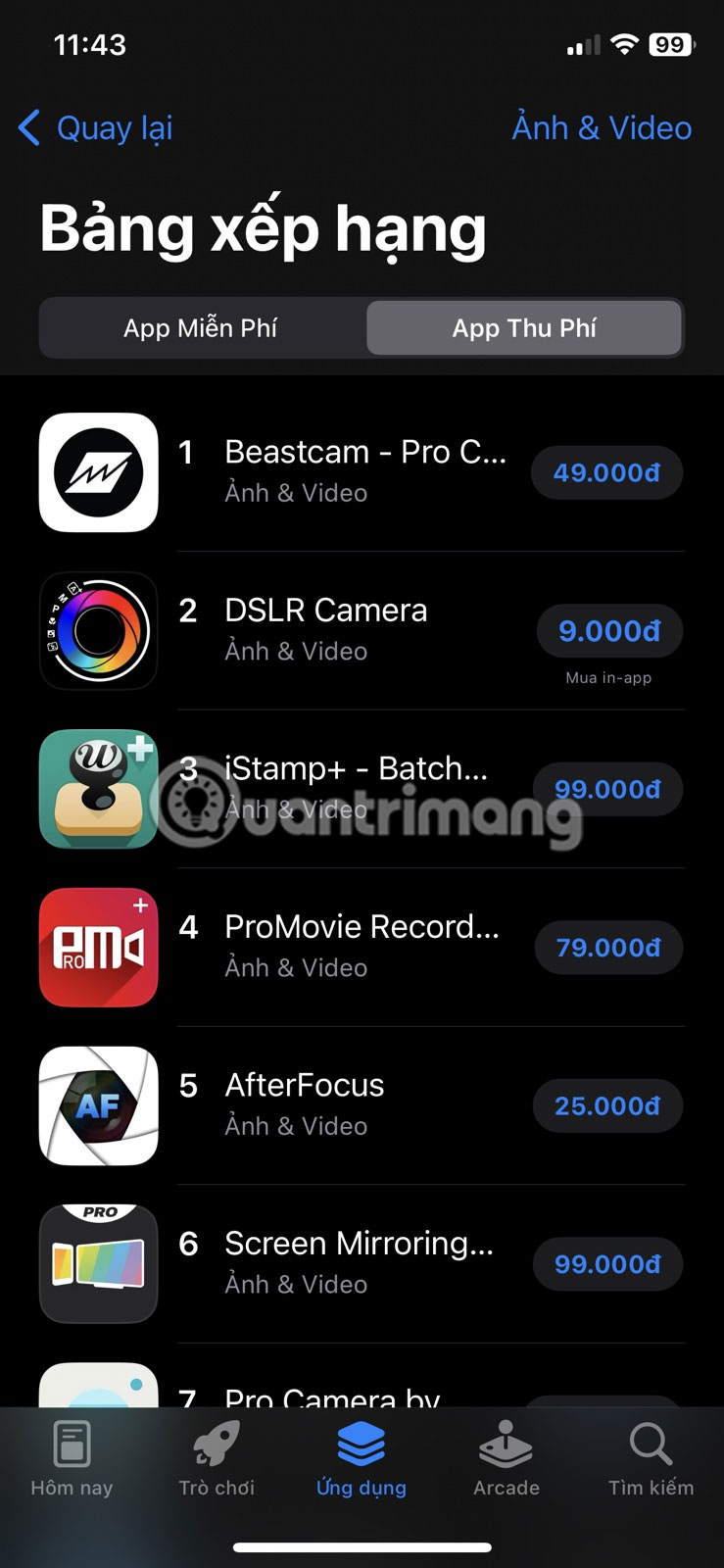 Ứng dụng trong bảng xếp hạng hàng đầu của cửa hàng ứng dụng iPhone