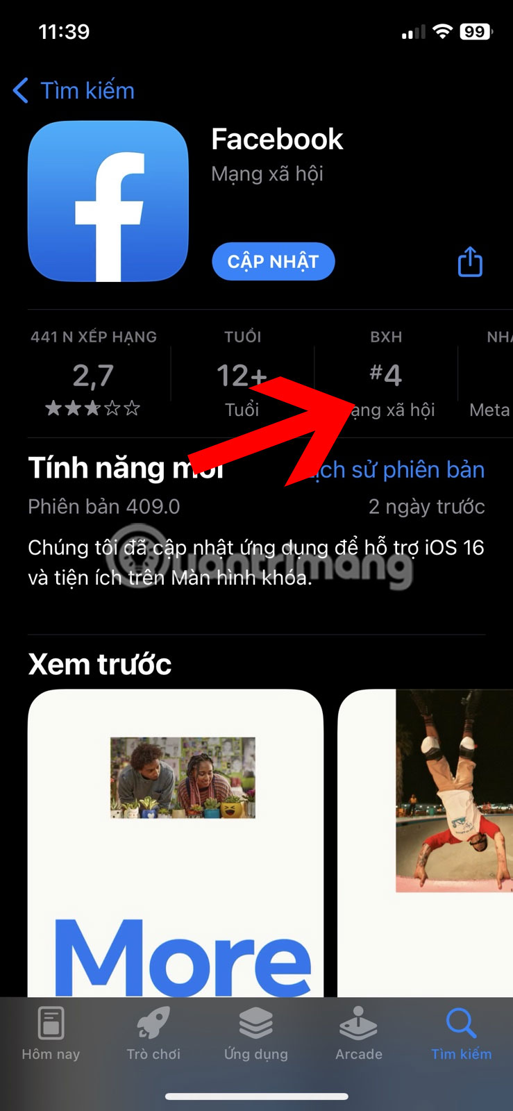 Nhấn vào BXH