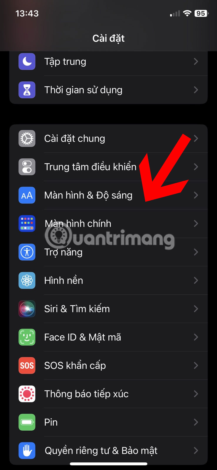 Chuyển đến Màn hình & Độ sáng