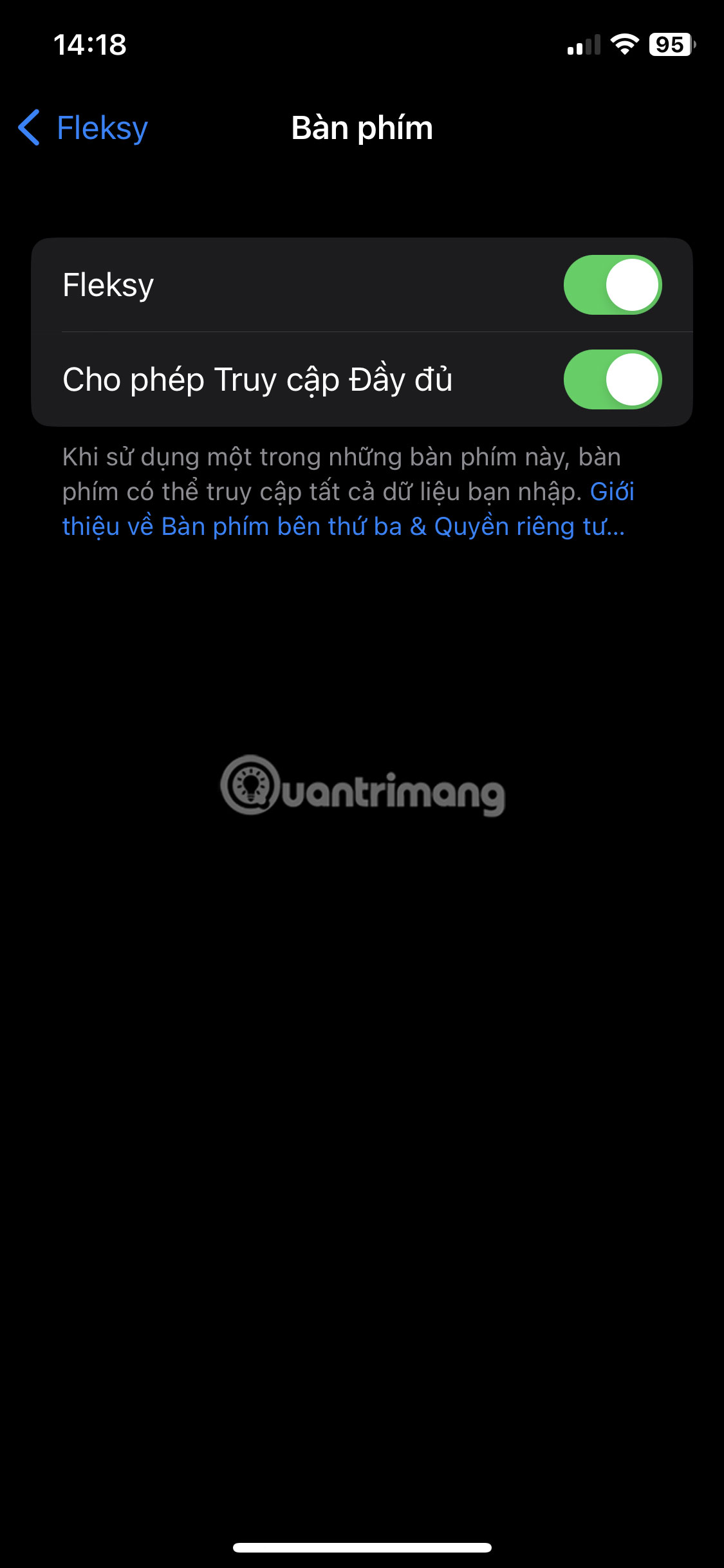 Cho phép Fleksy truy cập đầy đủ