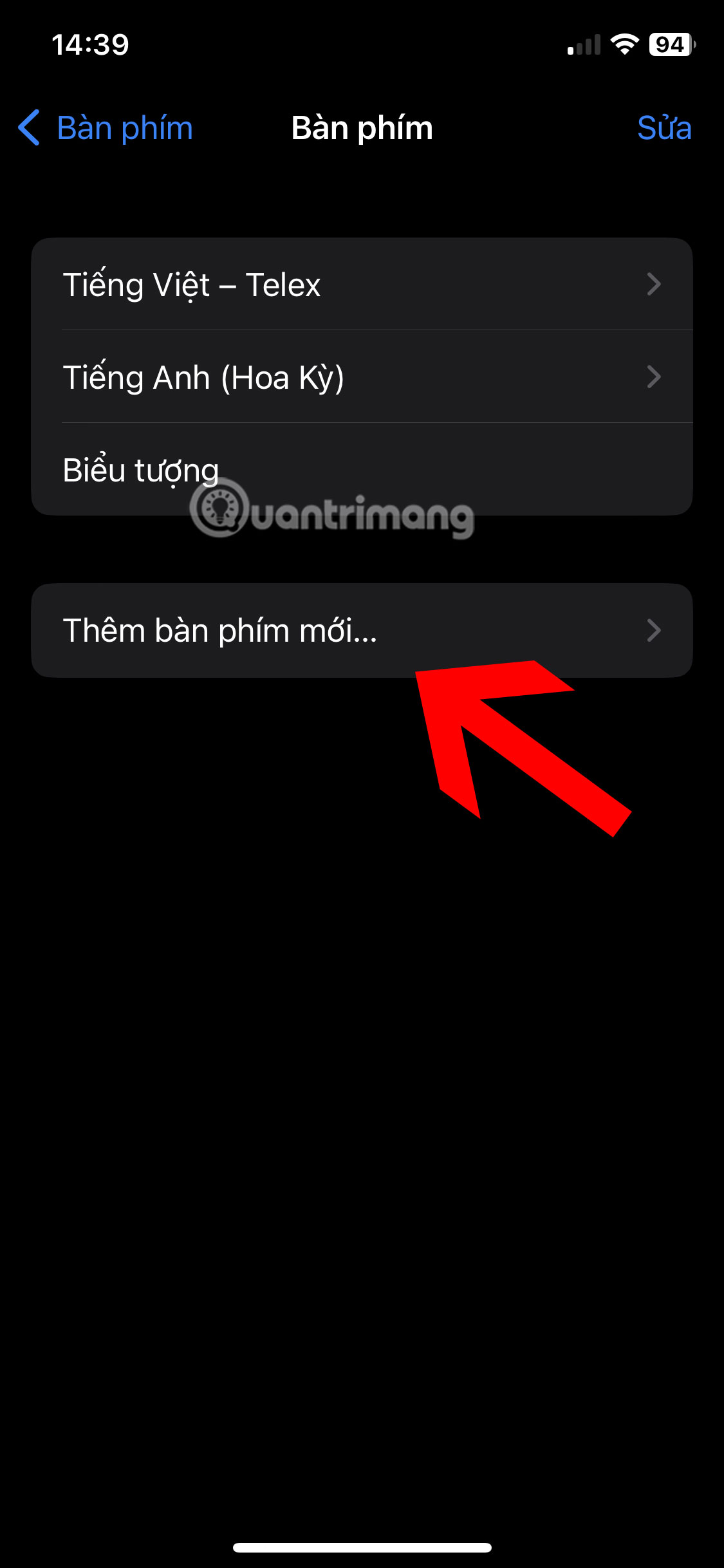 Chọn Thêm bàn phím mới