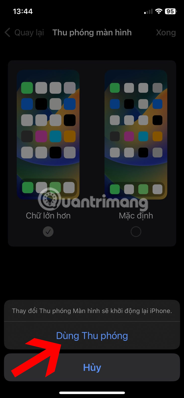Nhấn vào Dùng Thu phóng