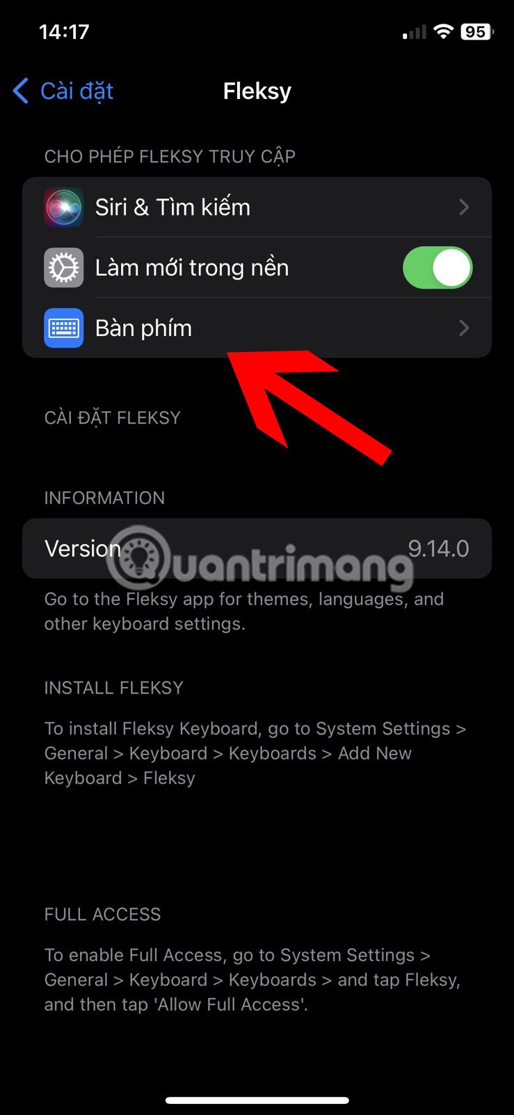 Mở cài đặt bàn phím Fleksy trên iPhone