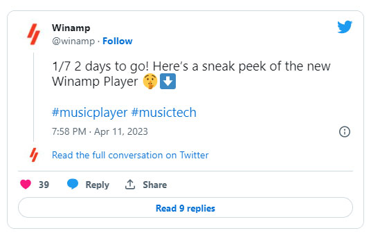 Thông báo được đưa ra từ đội ngũ phát triển Winamp