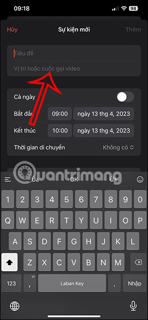 Nhập nội dung lịch trên iPhone