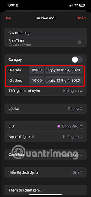 Chọn thời gian cho cuộc gọi