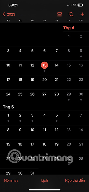 Lịch trên ứng dụng iPhone