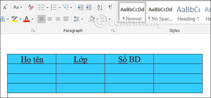 Chọn Table Styles trong Word