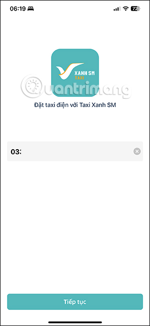 Nhập số điện thoại đăng ký Taxi Xanh SM