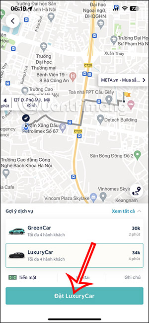 Đặt xe taxi điện trên Taxi Xanh SM