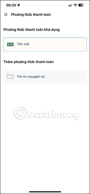 Chọn phương thức thanh toán trên Taxi Xanh SM