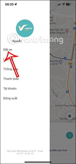 Đặt xe trên Taxi Xanh SM