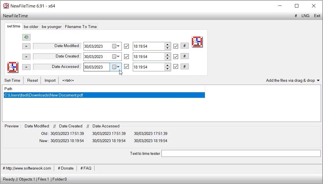 Ứng dụng NewFileTime