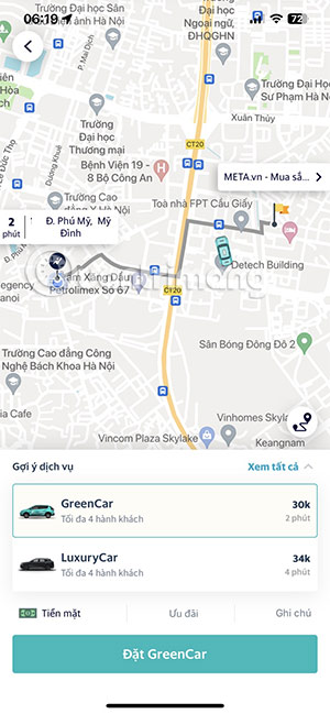 Lựa chọn đặt taxi điện trên Taxi Xanh SM