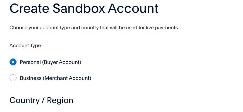Tạo tài khoản sandbox
