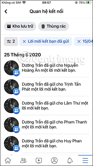 Lời mời đã lọc trên Facebook