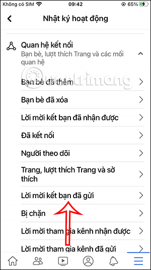 Lời mời kết bạn trên Facebook đã gửi
