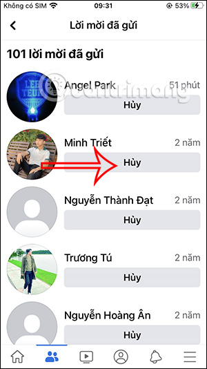 Hủy lời mời kết bạn Facebook