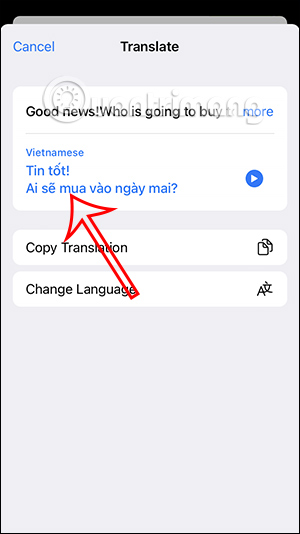 Tin nhắn Telegram đã dịch 